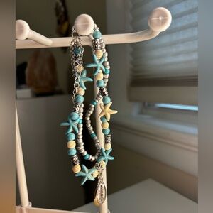 Turquoise and Silver Starfish Anklet Set